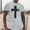 Herren-T-Shirts, langärmelig, Spandex-T-Shirt, männlich, Sommer, lässig, Cross-Flagge-Druck, Bluse, Rundhalsausschnitt, kurz, gelb, Laufen, Herren, Herren