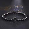 Bracelets porte-bonheur Arrivée Unisexe Zircon Bracelet 6mm Perles De Cuivre Stretch 4color Micro Pave CZ Couronne Pour Femmes Hommes JewelryCharm