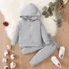 Set di abbigliamento per bambini 2 pezzi Set di pantaloni e felpa con cappuccio e pantaloni per bambini a maniche lunghe con chiusura a tinta unita 1075 E3