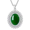 Retro generoso ovale pieno di diamanti imitazione giada verde giada uovo collana pendente faccia sintetica giada verde intarsiato collana pendente zircone