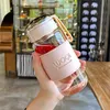 340ML 480ML Portable Cute Heat Resistant Glass Bottle For Drink Cold Water Juice Tea With Screw Lid Filter Net Easy To Carry 220329