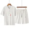 Vêtements ethniques de style chinois en coton d'été T-shirt à manches courtes Male Brepwant Wild Tang deux pièces
