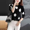 Tuangbiang 2022 Dots Höst Vinter Retro Pullovers Mock Neck Kvinna Långärmad Vit Strikkad T-shirt Slim Elastic Stylish Jumper