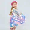 Glitter Sequins Mermaid Shawl Baby Clothes Soft Yarn Starry Sky Princess Cloak Halloween Cosplay Cape