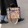 2022 new women's bag hand large Single Shoulder Messenger Bag graffiti color painting printing s Purses_TADE