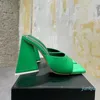 2022-Pantofole da donna Devon Mules Pantofole in raso con tacco a triangolo piramidale Fashion Luxurys Designer Punta quadrata Tacco alto in vera pelle