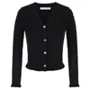 Maglieria da donna T-shirt Cardigan da donna con orlo arruffato Maglione a maniche lunghe con scollo a V Maglieria abbottonata Elegante Lady Solid Autunno Bolero Coprispalle A30Wom