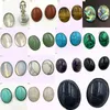 Clip-on & Screw Back Tiger Eye Blue Sand Aventurine Malachite Howlite Abalone Shell Crystal Opal Goldstone Oval Beads Clip Earrings WFH573