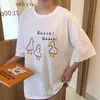 Canard dessin animé imprimé été t-shirts femmes à manches courtes col rond décontracté coton chemises en vrac filles coréennes hauts t-shirts Harajuku W971 220628