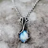 Pendant Necklaces Vintage Womens Moonstone Necklace Silver Color Flower Charm Chain For Female Floral JewelryPendant