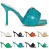 Lido Slide Sandal Luxury Designer Slides Tisters High Heel Läder Kvinnor Sandaler Sandaler Gummi Sole Acid Turquoise Paprika