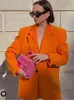 2022 printemps mode femmes Orange Long costume pièce ensemble un bouton veste dames décontracté bureau Blazer pantalon droit L220714