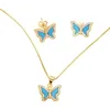 مختنقات Zicorn Butterfly Necklace arring مجموعة للنساء للنساء ألوان ذهبية تقليد الحجر الفيروز قلادة الحجر