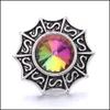 Klamry Haczyki Odkrycia biżuterii Komponenty Style Vintage Colorf Rainbow Crystal 18 mm Snap Button dla przycisków Snaps Dhttw