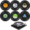 Table Mats & Pads 6pcs Retro Record Coasters With Holder Anti-slip Disk Creative Koffie Mok Cup Onderzetters Hitteendig PadsMats MatsMats