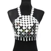 Halter Sleeveless Sequins Backless Top Camis Solid Geometric Circle Patchwork Fringe Hollow Out Cropped Party Camisole 220331