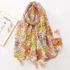 S2941 Spring Summer Women Slik Scarf Sun-Screen Cotton 및 Linen 느낌 스카프 Big Gauze Shawl 소프트 새틴 식물 꽃 해변 수건 스카프