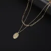 Pendant Necklaces Lettering And Diamond Necklace Double-Layered Alloy Chain Neck Retro Women Girls Jewelry Accessories Character HeadPendant