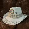 Beretten witte handgemaakte vrouwen wollen bruid cowboy hoed brede run bruids strass rhinestone western sombrero hombre fedora