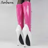 Sorbern Women Ballet Boots Knee High Plus Size High Thin Heels Lace Up Gay Dance 18CM/7'' Custom Wide Slim Fit Punitive Shoes BDSM