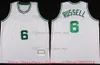 Custom 1962-63 Bill Basketball 6 Russell Maglie cucite Bianco Verde Nero Retro Russell Legend Vintage Jersey Taglia S-XXXL uomo donna giovani bambini