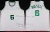 Custom 1962-63 Bill Basketball 6 Russell Jerseys Cosido Blanco Verde Negro Retro Russell Legend Vintage Jersey Tamaño S-XXXL hombre mujer joven niños