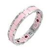 Moocare Simple Classic Pink Ceramic Stainless Steel Bio-energy Bracelet For Both Men And Women Link Chain