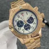 Luxury Mens Watch Blue Dial Japan Super VK Quartz Chronograph 45mm Avenger Hurricane SEA1884 Stainless Steel Strap Gold Case Hardlex Glass Wristwatches