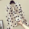 Kobiety Spring Autumn Style Szyfonowe Bluzki Koszulki Lady Casual Sowić Kllar Polka Drop Printed Blusas Tops DF3013 210401