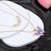 Fashion Women Butterfly Necklaces Thai Pop Butterfly Pearl Necklace Double Choker Chains Girl Jewelry gift