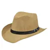 Berretti Cappello da cowboy occidentale Protezione solare Flat Top Sole a tesa piatta Paglia a tesa larga da uomo Berretto da spiaggia da donna britannico H58Berets