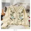 Women's Knits & Tees Women Sweaters Jumpers Autumn V Long Sleeve Flower Embroidered Hole Knitted Cardigan Short Thin Hollow Out Jacket Pull