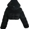 Vestes Femme Manteau À Capuche Fourrure Recadrée Fausse Fourrure Garder Au Chaud Bureau Dame Fluffy Top Pardessus Avec Veste D'hiver Manteau FemmFemme