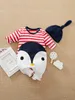 Baby Unisex striped and cartoon pattern Jumpsuit with cap SHE