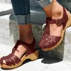 Summer T Strap Women Sandals Hollow Out Mid Heels Platform Gladiator Ladies Shoes Closed Toe Beach Sandalias Mujer oe