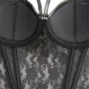 Bustiers Korsetts Damen Korsett Lady Strap Push Up Gothic Corselet Sexy Schwarze Spitze Applikationen PU Leder Bustier Top Erotische Dessous Plus