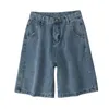 Fitaylor Summer Women High Waist Blue Wide Leg Denim Shorts Casual Female Solid Streetwear Stright Jeans Bermuda Shorts 220525
