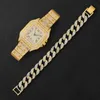 for Bling Miami Cuban Chain Bracelet Iced Out Men Hip Hop Luxury Gold Watch Women Reloj9U06