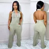 Wholesale Sexy Jumpsuits Summer Women Backless Knitted Rompers Solid Halter Jumper Suit Casual Skinny Bodycon Bodysuit Night Club Wear 7336