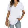 RealFine Zomer T-shirts 9026 V-hals Katoenen Puff Sleeves Shirts T-shirts voor Dames Maat S-XL