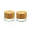 Empty Clear Glass Eye Jar Cream Sample Bottle Bamboo Wooden Lid CRC Anti-theft Cover Cosmetic Packaging Refillable Container Skincare Facial Cream Pots 5G