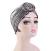 New Women Metallic Turbante pieghettato Glitter Retro Hijab Head Wrap Beanie Hat Musulmano Chemio Cap Foulard Cappello a cuffia Fascia da donna