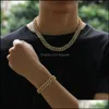 Bransoletka naszyjnik Zestawy biżuterii 12 mm męskie Zestaw Bowełny dla kobiet gruby ciężki Bling Miami Cuban Link Hip Hop Rapper Luxury Dr Dr Dr