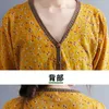 여자 티셔츠 여자 여름 작은 꽃 인쇄 2022 빈티지 스타일 V- 넥 니트 스티치 카디건 주머니 버튼 Tshirt 상판