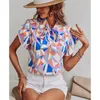 Kvinnors blusar skjortor 2022 lyxdesigner kvinnor sommar gata casual stil skjorta kort ärm båge krage tryckt dam