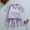 Summer Clothing Sets Organic Double Gauze Cotton Home Wear Kids Clothes Suit Pajama Short Sleeve Shorts White 220620