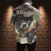 メンズTシャツRhudeTシャツ油絵シャツ短袖ハンターウエスタンカウボーイバックレタープリントビーチタイドWc6y