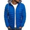 メンズジャケット冬ジャケット男性コートトレンディフード付き純粋な色暖かい雄の縫い目ストライプジッパー服