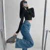 Yüksek Bel Mavi Jeans Harajuku Kore Ulzzang Denim Pantolon Vahşi Günlük Casual Kız Gevşek Pantolon Streetwear Jean Femme 220402