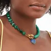 Chains Jewellery TIMELESS PEARLY Green Malachite Lapis Beads Natural Stone Heart Pendant Necklace Spring Clasp Necklaces For WomenChains Gor